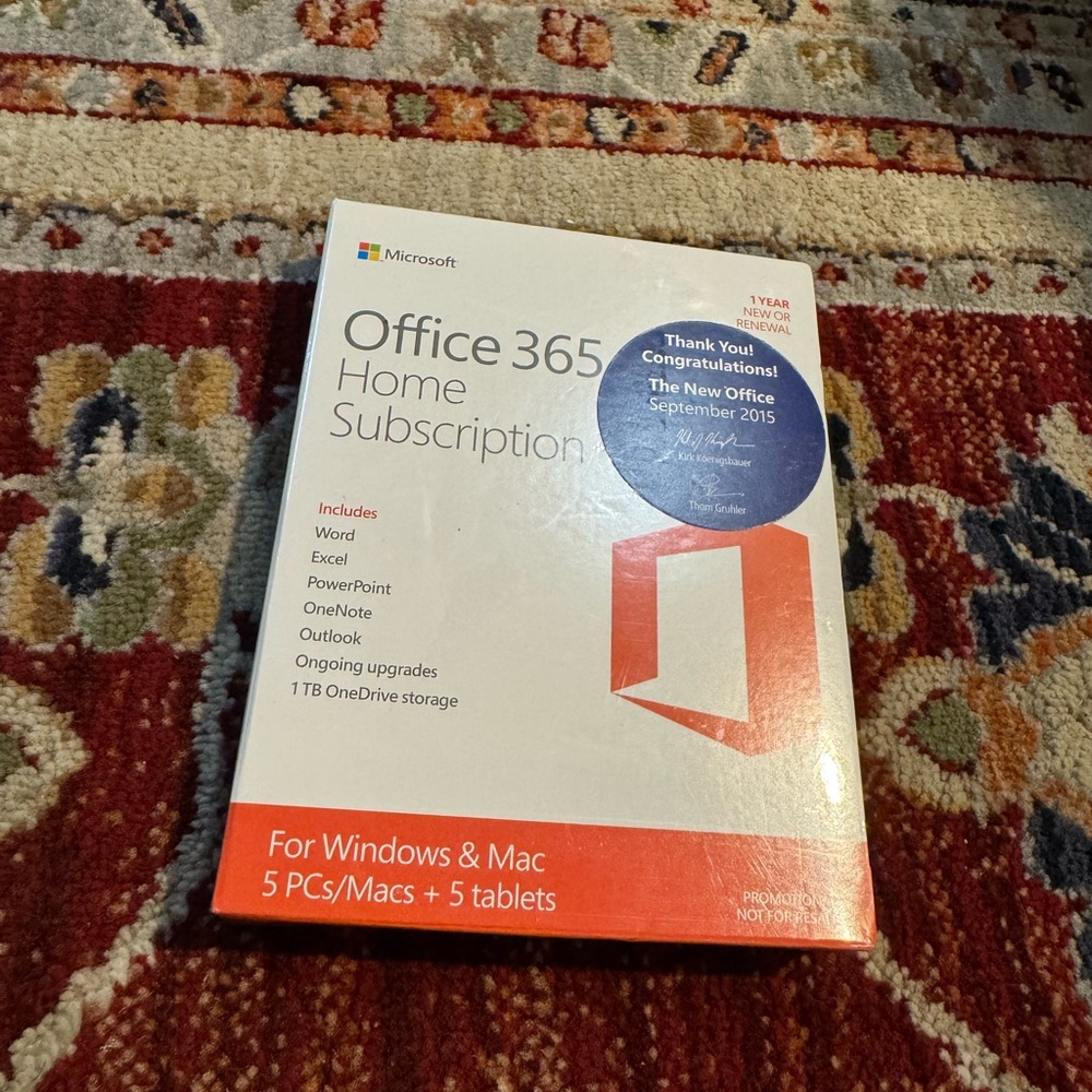 Microsoft Windows Office 365 Home Subscription 5PCs / 5 Macs + 5 Tablets NEW